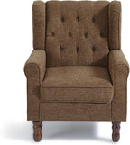 Accent Chair, Upholstered Armchair with Button Tufted High Back & Solid Wood Legs, Comfy Wingback Reading Single Sofa Chair for Small Spaces, Living Room, Bedroom (Brown, Set of 1)