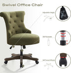 HUIMO Home Office Chair Upholstered Armless Desk Chair with Wheels Adjustable Height Computer Desk Chair with Wooden Legs Comfortable Swivel Chair for Home Office Study Studio (Green)
