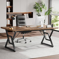 63" Large Executive Desk - Computer Office Desk Workstation, Modern Business Writing Table with Sturdy Metal Legs for Home Office (Dark Walnut/Black)