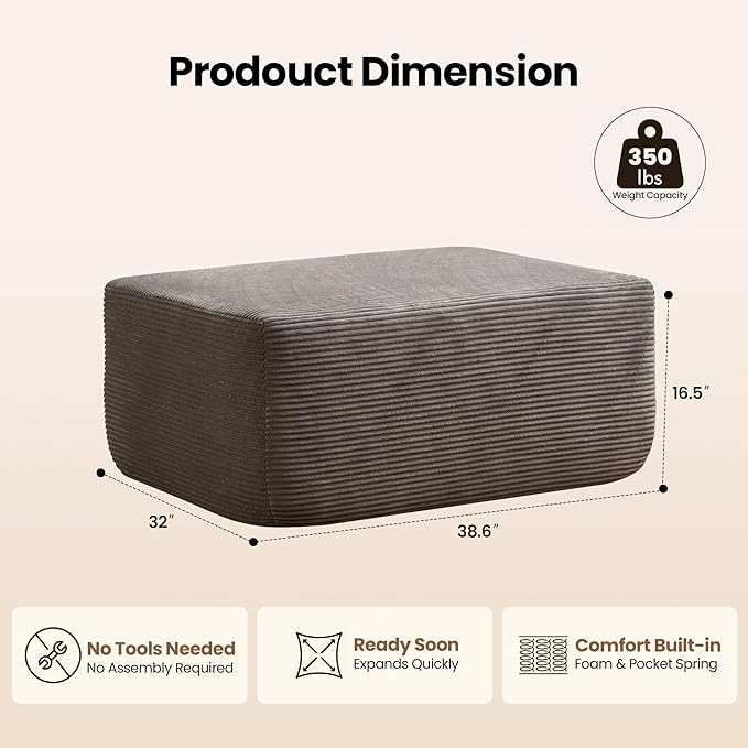 Removable Ottoman Can be Footrest Or Side Table, Idea for Living Room Bedroom Balcony(Corduroy Fabric, Grey)
