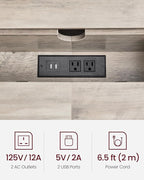 VASAGLE 55.1-Inch Console Table with Outlet and Shelves, Sofa Table with Charging Station, Behind Couch Table Skinny, Entryway Table for Hallway, Living Room, Heather Greige and Ink Black ULNT120K02