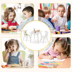 Curipeer Windsor Kids Table and 2 Chair Set, Rubberwood Toddler Table and Chair Set for Art, Play, Craft, Activity, with Non-Slip Legs Round Edge Design, White