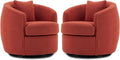 Swivel Accent Chair Set of 2, Modern Upholstered Boucle Barrel Arm Chairs with Pillow for Living Room, 360 Degree Round Swivel Sherpa Armchair with Round Base for Bedroom Club (2, Orange)