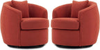 Swivel Accent Chair Set of 2, Modern Upholstered Boucle Barrel Arm Chairs with Pillow for Living Room, 360 Degree Round Swivel Sherpa Armchair with Round Base for Bedroom Club (2, Orange)