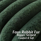FUTEI Christmas Dark Green Decorative Throw Pillow Covers 22x22 Inch Set of 2, Square Soft Faux Rabbit Fur Thick Striped Cushion Cover,Winter Home Decor for Couch Bed Living Room