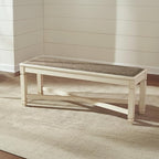 Signature Design by Ashley Bolanburg Casual French Country Upholstered Dining Room Bench with Nailhead Trim, Heavy Woven Fabric, Wood, Antique White & Tan