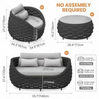Fully Assembled Patio Furniture Set: 5 Pieces Woven Rope Outdoor Conversation Set Cushioned - Modern Metal Deck Loveseat Chair Table Set - Porch Seating for Courtyard Garden Pool Balcony Hotel