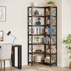 Tribesigns 7-Shelf Corner Bookshelf,Large Modern Corner Bookcase, 7-Tier Tall Corner Shelf Storage Display Rack with Metal Frame for Living Room Home Office (Rustic Brown)