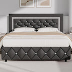 BarnFurin Full Bed Frame with Diamond Tufted Headboard, Faux Leather Upholstered Bed with Wooden Slats Support, No Box Spring Needed, Mattress Foundation, Easy Assembly, Gray