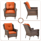 Patio Wicker Chairs Outdoor Furniture Chair - Set of 2 Outside All Weather Lawn Dining Brown Rattan Armchair with High Back&Deep Seating for Deck Porch Balcony Backyard Garden - Orange