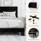 SHA CERLIN Full Platform Bed Frame with Velvet Upholstered Headboard, Mattress Foundation with Strong Wooden Slats Support, No Box Spring Needed, Black