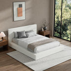 RECCI Cloud Upholstered Queen Bed Frame with Headboard, 5 Inch Foam Padded Platform, No Box Spring, Easy Assembly (Off-White)