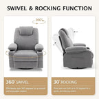 Oversized Swivel Rocker Recliner Sofa Chair with Heat and Massage, Large Big Recliner for Living Room, 360 Degree Swivel Rocking Single Sofa with Cup Holders and USB Port(Fabric, Cloud Grey)