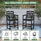 HDPE Outdoor Patio Tall Adirondack Bar Chairs Set of 2, All-Weather Bar Height Balcony Adirondack Stools for Bistro, Garden, Backyard, Pool, Deck | Matte Black