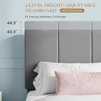 SHA CERLIN King Size Bed Frame, Velvet Upholstered Platform Bed, Vertical Channel Tufted Adjustable Headboard, Low Profile Bed Frame, No Box Spring Needed, Easy Assembly, Grey