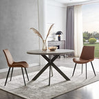 45.3" Round Dining Table Set, Mid Century Modern Round Dining Table for 4-6 Person, Steel Legs, Leisure Coffee Table for Kitchen Dining Room, Save Space
