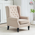 HOMCOM Mid-Century Modern Accent Chair, High Wingback Chair, Button-Tufted Upholstered Fabric Armchair with Retro Wood Legs for Living Room, Bedroom, Beige