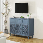 Sideboard Buffet Cabinet with Storage - Modern 3 Door 3 Drawer Farmhouse Wood Credenza for Living Room, Dining Room (Blue)