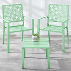 Best Choice Products 3-Piece Outdoor Bistro Set, Stackable Modern Steel Furniture for Porch, Garden w/ 2 Chairs, Table, Geometric Decor - Mint Green