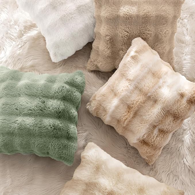 MIULEE Faux Fur Pillow Covers Thick Soft Plush Lumbar Throw Pillows Luxury Home Decor for Couch Bed Bedroom Living Room Sofa,12x20 Inch Pack of 2 Sage Green