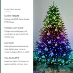 Balsam Hill 6.5ft Pre-Lit Classic Blue Spruce Artificial Christmas Tree with 2,144+ Tips, 330 Twinkly LED Smart Lights, Easy Plug Technology & Premium Stand for Indoor Holiday Decorating