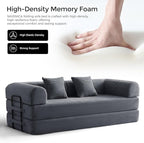 79" Convertible Sofa Bed with Fixed-Shape Frame & Removable Armrests, Modular Corduroy Sleeper Sofa, Folding Mattress Couch for Small Spaces - No Assembly Needed in Dark Gray (Includes 2 Pillows)