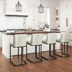 PHI VILLA Light Grey Bar Stools Set of 4, Faux Leather Counter Height Chairs, Kitchen Stools for Island, 24 Inch Barstools with Back