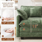 WorthFurni 111.4” Cloud Couch, Modular Sectional Sofa, Comfy Modern 3-Seater Couches with Pillows & Upholstered Deep Seat Cushion for Living Room Apartment Bedroom (Green)