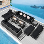 NICESOUL 18 Piece Outdoor Sectional with Chaise Lounge and Firepit, Extra Large 14-Person Patio Furniture with Fireplace and Lounger, Non Fading All Weather Outdoor Sofa Conversation Couch, Grey&Black