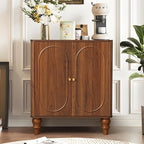 ORRD Fluted Storage Cabinet, Modern Credenza Wooden Accent Sideboard Buffet Cabinet Set of 2 with Adjustable Shelves and Solid Wood Legs, Console Table for Kitchen Dining Living Room Entryway, Walnut