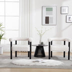 Barrel Accent Chairs Set of 2, Linen Upholstered Modern Living Room Chairs, Comfy Accent Chairs with Curved Backrests and Wood Legs Armchairs for Living Room, Bedroom, Beige
