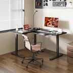 L-Shaped Standing Desk, 63 x 47 Inches Height Adjustable Desk with Storage, Sit and Stand up for Work Office Home, Ergonomic Rising Computer Table for Home Office with Splice Board, Black