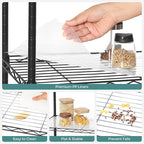 SONGMICS 7-Tier Storage Unit, Wire Shelving, Kitchen Metal Rack With Adjustable Shelves, Shelf Liners, 8 Hooks, for Garage, 13.4 x 23.2 x 70.9 Inches, Black ULGR067B01
