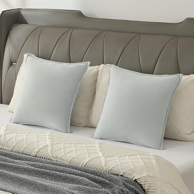 FUTEI Light Blue Chenille Throw Pillow Covers 12x20 Inch Set of 2,Edges Double-Stitched Lumbar Pillow Cases,Modern Home Decor for Couch Living Room