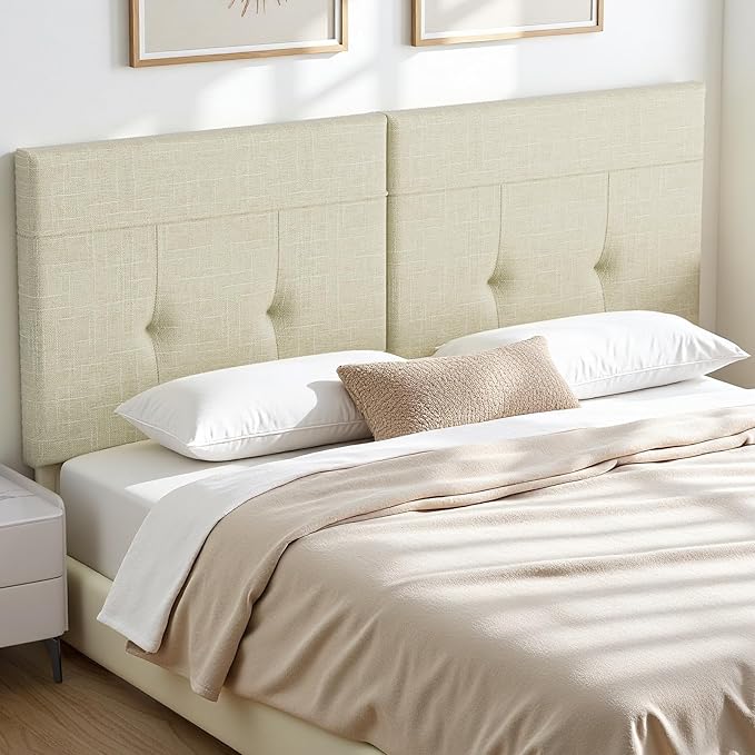 Upholstered King Size Headboard, Headboard King with Sturdy Metal Legs, Tufted Upholstery Design Bed Headboards with Adjustable Width & Height (Linen)