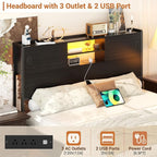 Homieasy Headboard for Full Size Bed with Storage, Sturdy Bookcase Headboards with Outlet, USB & LED Light, Full Size Headboard Only, Head Board with Sliding Doors & Bed Adapter for Bedroom, Black