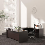 67'' U Shaped Bow Front Executive Desk with 2 Storage File Cabinets