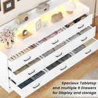 Bigbiglife 9 Drawer Dresser with Built in Power Outlet and LED Light, Modern Chest of Drawers for Bedroom, Triple Wide Drawer Organizer Cabinet for Living Room, Entryway, Hallway, Antique White