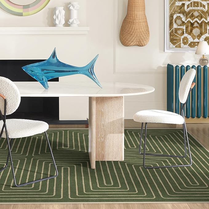 RUGGABLE x Jonathan Adler Machine Washable Modern Area Rug – Labyrinth Fern Green 6x9, Stain-Resistant, Non-Slip – Medium Rugs for Living Room, Bedroom, Hallway, Entryway & Office–with Cushioned Pad