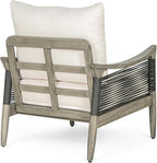 Christopher Knight Home Havets Patio Acacia Wood Club Chair with Woven Rope, Comfortable Outdoor Armchair, Water-Repellent Thick Cushion Deep Seating for Porch, Garden, Backyard, Balcony, Gray+Beige