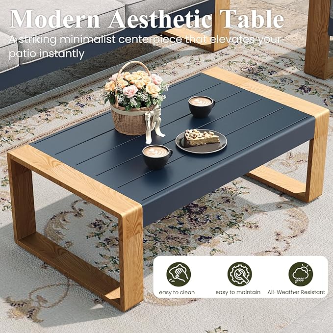 LayinSun 4 Pieces Aluminum Patio Furniture Set with Coffee Table, Oversized Seat with Hight Back, Outdoor Conversation Sets for Porch, Balcony, Deck