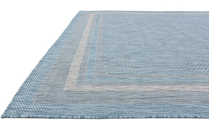Unique Loom Outdoor Border Collection Area Rug - Soft Border (9'x 12' Rectangle, Aquamarine/ Ivory)