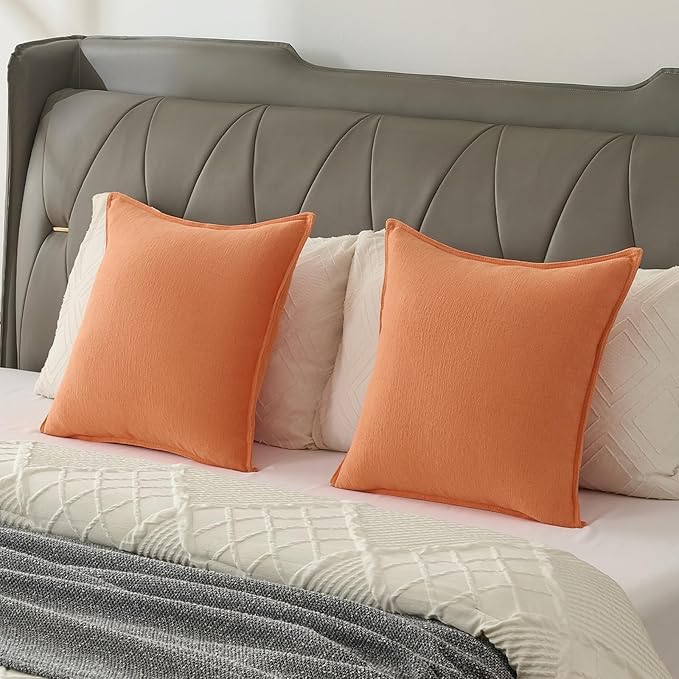 FUTEI Orange Chenille Throw Pillow Covers 18x18 Inch Set of 2,Edges Double-Stitched Cushion Cases,Modern Home Decor for Couch Living Room