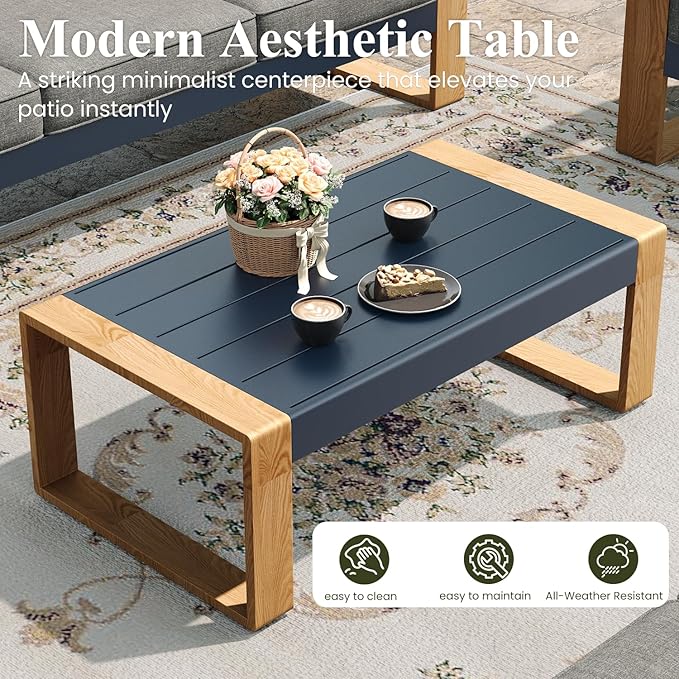 LayinSun 4 Pieces Aluminum Patio Furniture Set with Coffee Table, Oversized Seat with Hight Back, Outdoor Conversation Sets for Porch, Balcony, Deck
