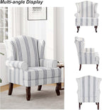 Accent Chair Set of 2, High Back Upholstered Armchair with High Resilience Sponge & Wood Legs, Mid-Century Modern Comfy Single Sofa Reading Chairs for Living Room, Bedroom-Stripe Navy