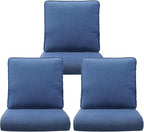 Outdoor Chair Cushions 3 Packs - Outside Durable Thick Replacement Back and Seat Cushion 22x24 with Zipper Cover for Patio Glider Rocking Chairs Loveseat Couch – Blue/Regular