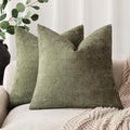 Foindtower Pack of 2 Soft Textured Chenille Throw Decorative Pillow Covers Square Accent Solid Cushion Cover Cozy Neutral Farmhouse Pillow Case for Couch Sofa Bedroom Living Room 16x16 Inch,Dark Green
