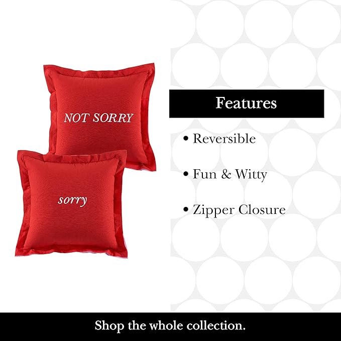 kate spade new york, Sorry Reversible Decorative Pillow for Bed or Sofa, Cotton and Linen Cover Throw Pillow, 18 x 18, Red