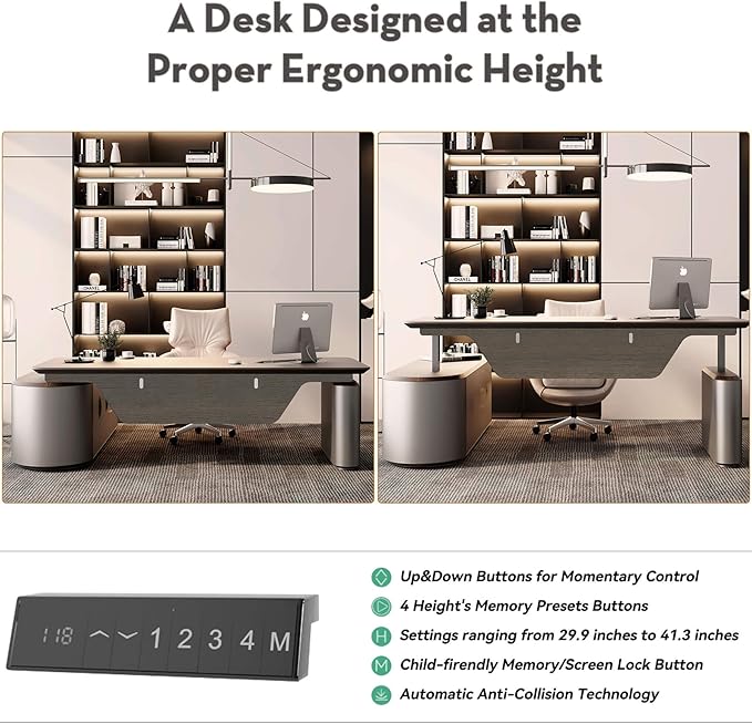 SAINTCY Large Executive Office Desk with File Cabinet, 78.7 Inch Sit & Stand L Shaped Executive Desk, Adjustable Luxury Office Desks for Boss, Business Owners, Managers and Supervisors Return Right