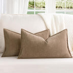 ZWJD Khaki Pillow Covers 12x20 Set of 2 Chenille Throw Pillow Covers with Elegant Design Soft and Luxurious Decorative Throw Pillows for Couch, Bed, and Home Decor